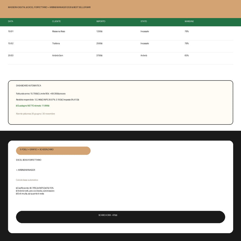 Excel Boss Forfettario + Airbnb Manager 2026