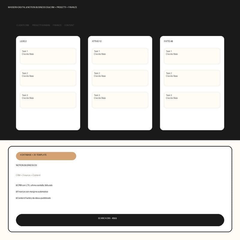 Notion Business OS - CRM + Progetti + Finanze + Content