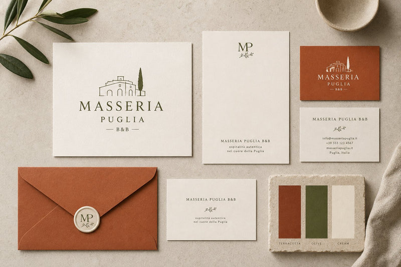 Kit Brand Identity Masseria B&B Pugliese - 20 Template Canva